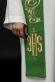 Stuła kapłańska zielona z haftem IHS - KST/031/01/01 - HAF KST/031/01/01 - Dewocjonalia P.H. Jakóbczak - Katolicki sklep liturgiczny i hurtownia