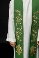 Stuła kapłańska zielona z haftem IHS - KST/031/01/01 - HAF KST/031/01/01 - Dewocjonalia P.H. Jakóbczak - Katolicki sklep liturgiczny i hurtownia