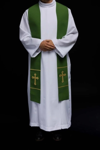 Stuła kapłańska zielona z haftem krzyża - KST/063/01/01 - HAF KST/063/01/01 - Dewocjonalia P.H. Jakóbczak - Katolicki sklep liturgiczny i hurtownia