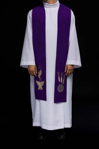 Stuła kapłańska fioletowa z haftem eucharystycznym - KST/009/03/01
