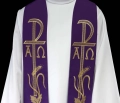 Stuła kapłańska fioletowa z haftem Alfa i Omega - KST/075/03/01 - HAF KST/075/03/01 - Dewocjonalia P.H. Jakóbczak - Katolicki sklep liturgiczny i hurtownia