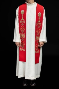 Stuła liturgiczna czerwona z haftem IHS - KST/042/02/01