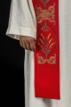 Stuła liturgiczna czerwona z haftem IHS - KST/042/02/01 - HAF KST/042/02/01 - Dewocjonalia P.H. Jakóbczak - Katolicki sklep liturgiczny i hurtownia