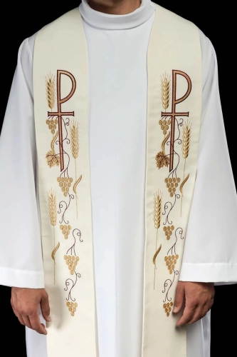 Stuła kapłańska ecru z haftem krzyża - KST/027/05/01 - HAF KST/027/05/01 - Dewocjonalia P.H. Jakóbczak - Katolicki sklep liturgiczny i hurtownia