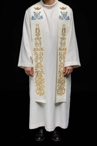 Stuła liturgiczna ecru z haftem maryjnym - KST/056/05/01