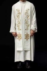 Stuła liturgiczna ecru z haftem IHS - KST/031/05/01