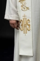 Stuła liturgiczna ecru z haftem IHS - KST/031/05/01 - HAF KST/031/05/01 - Dewocjonalia P.H. Jakóbczak - Katolicki sklep liturgiczny i hurtownia