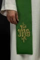 Stuła liturgiczna zielona z haftem IHS - KST/053/01/12 - HAF KST/053/01/12 - Dewocjonalia P.H. Jakóbczak - Katolicki sklep liturgiczny i hurtownia