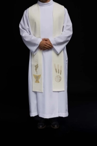 Stuła liturgiczna ecru z haftem eucharystycznym - KST/009/05/01