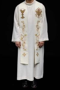 Stuła liturgiczna ecru z haftem IHS - KST/411/05/01