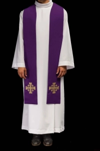 Stuła liturgiczna fioletowa z haftem krzyża - KST/046/03/01