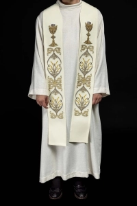Stuła liturgiczna ecru z haftem IHS - KST/042/05/01
