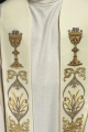 Stuła liturgiczna ecru z haftem IHS - KST/042/05/01 - HAF KST/042/05/01 - Dewocjonalia P.H. Jakóbczak - Katolicki sklep liturgiczny i hurtownia
