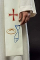 Stuła liturgiczna ecru z haftem krzyża - KST/007/05/12 - HAF KST/007/05/12 - Dewocjonalia P.H. Jakóbczak - Katolicki sklep liturgiczny i hurtownia