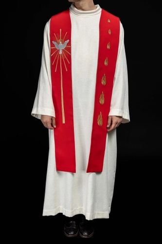Stuła liturgiczna czerwona z dekoracyjnym haftem - KST/030/02/01 - HAF KST/030/02/01 - Dewocjonalia P.H. Jakóbczak - Katolicki sklep liturgiczny i hurtownia