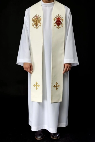 Stuła kapłańska ecru z haftem IHS - KST/159/05/01 - HAF KST/159/05/01 - Dewocjonalia P.H. Jakóbczak - Katolicki sklep liturgiczny i hurtownia