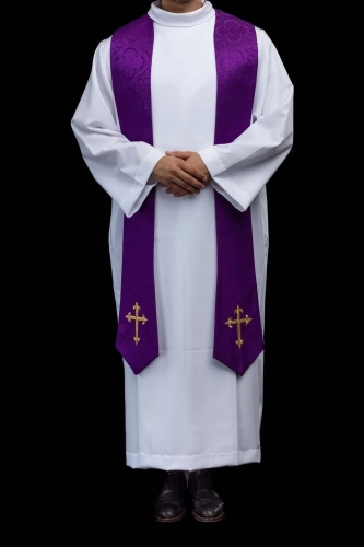 Stuła kapłańska fioletowa z haftem krzyża - KST/638/03/11 - HAF KST/638/03/11 - Dewocjonalia P.H. Jakóbczak - Katolicki sklep liturgiczny i hurtownia