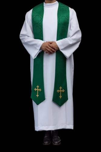 Stuła kapłańska zielona z haftem krzyża - KST/638/01/11 - HAF KST/638/01/11 - Dewocjonalia P.H. Jakóbczak - Katolicki sklep liturgiczny i hurtownia