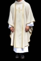 Ornat liturgiczny ecru z haftowanym krzyżem i żakardowymi pasami - KOR/975/05/70 - HAF KOR/975/05/70 - Dewocjonalia P.H. Jakóbczak - Katolicki sklep liturgiczny i hurtownia