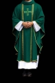 Zielony ornat liturgiczny z haftowanym krzyżem i żakardowymi pasami - KOR/975/01/70 - HAF KOR/975/01/70 - Dewocjonalia P.H. Jakóbczak - Katolicki sklep liturgiczny i hurtownia