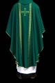 Zielony ornat liturgiczny z haftowanym krzyżem i żakardowymi pasami - KOR/975/01/70 - HAF KOR/975/01/70 - Dewocjonalia P.H. Jakóbczak - Katolicki sklep liturgiczny i hurtownia