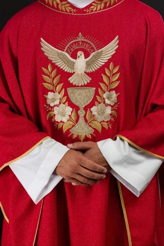 Czerwony ornat z haftowanym kołnierzem i symbolem Ducha Świętego - LE/7046/02 - HAF LE/7046/02 - Dewocjonalia P.H. Jakóbczak - Katolicki sklep liturgiczny i hurtownia