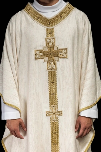 Ręcznie zdobiony ornat ecru z kamieniami naturalnymi - HM/7015/05/99 - HAF HM/7015/05/99 - Dewocjonalia P.H. Jakóbczak - Katolicki sklep liturgiczny i hurtownia