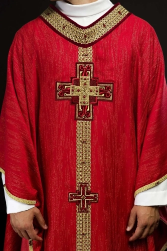 Ręcznie zdobiony ornat czerwony z kamieniami naturalnymi - HM/7015/02/99 - HAF HM/7015/02/99 - Dewocjonalia P.H. Jakóbczak - Katolicki sklep liturgiczny i hurtownia