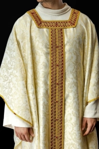 Ręcznie wykonany ornat liturgiczny ecru z kamieniami naturalnymi - HM/7009/05/90/PA02