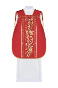 Czerwony ornat rzymski haftowany motywem eucharystycznego kielicha - KOR/198/02/01
