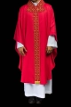 Ornat czerwony bogato haftowany ozdobiony czerwonymi kamieniami - LE/7004/02 - HAF LE/7004/02 - Dewocjonalia P.H. Jakóbczak - Katolicki sklep liturgiczny i hurtownia