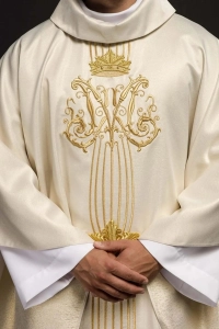 Ornat maryjny ecru błyszczący kamieniami - LE/7025/05