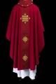 Ornat czerwony z czerwonym aksamitnym pasem i haftem krzyża - LE/7030/02 - HAF LE/7030/02 - Dewocjonalia P.H. Jakóbczak - Katolicki sklep liturgiczny i hurtownia
