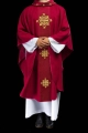 Ornat czerwony z czerwonym aksamitnym pasem i haftem krzyża - LE/7030/02 - HAF LE/7030/02 - Dewocjonalia P.H. Jakóbczak - Katolicki sklep liturgiczny i hurtownia