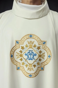 Ornat ecru haftowany z motywem maryjnym - KOR/384/05/12