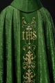 Ornat zielony z haftem IHS na ozdobnej tkaninie - KOR/268/01/67 - HAF KOR/268/01/67 - Dewocjonalia P.H. Jakóbczak - Katolicki sklep liturgiczny i hurtownia