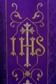 Ornat fioletowy z haftem IHS na ozdobnej tkaninie - KOR/268/03/67 - HAF KOR/268/03/67 - Dewocjonalia P.H. Jakóbczak - Katolicki sklep liturgiczny i hurtownia