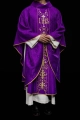 Ornat fioletowy z haftem IHS na ozdobnej tkaninie - KOR/268/03/67 - HAF KOR/268/03/67 - Dewocjonalia P.H. Jakóbczak - Katolicki sklep liturgiczny i hurtownia