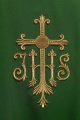 Ornat zielony z wypukłym haftem JHS - KOR/255/01/12 - HAF KOR/255/01/12 - Dewocjonalia P.H. Jakóbczak - Katolicki sklep liturgiczny i hurtownia