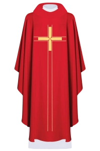 Czerwony ornat liturgiczny haftowany w minimalistycznym wzorze - LE/7019/02