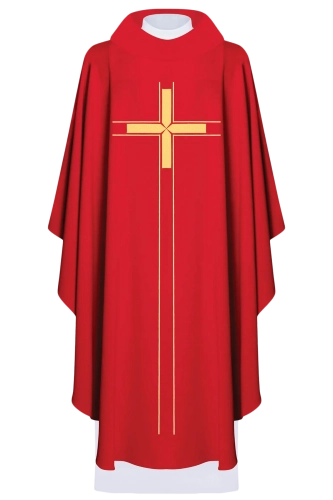 Czerwony ornat liturgiczny haftowany w minimalistycznym wzorze - LE/7019/02 - HAF LE/7019/02 - Dewocjonalia P.H. Jakóbczak - Katolicki sklep liturgiczny i hurtownia