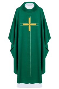 Zielony ornat liturgiczny haftowany w minimalistycznym wzorze - LE/7019/01