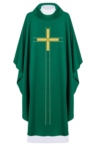 Zielony ornat liturgiczny haftowany w minimalistycznym wzorze - LE/7019/01 - HAF LE/7019/01 - Dewocjonalia P.H. Jakóbczak - Katolicki sklep liturgiczny i hurtownia