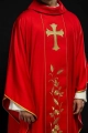 Ornat czerwony z haftowanym krzyżem i kłosami - KOR/375/02/53 - HAF KOR/375/02/53 - Dewocjonalia P.H. Jakóbczak - Katolicki sklep liturgiczny i hurtownia