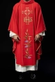 Czerwony ornat ze zdobionym złotym pasem z IHS i kłosami - KOR/214/02/01 - HAF KOR/214/02/01 - Dewocjonalia P.H. Jakóbczak - Katolicki sklep liturgiczny i hurtownia