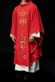 Czerwony ornat ze zdobionym złotym pasem z IHS i kłosami - KOR/214/02/01 - HAF KOR/214/02/01 - Dewocjonalia P.H. Jakóbczak - Katolicki sklep liturgiczny i hurtownia