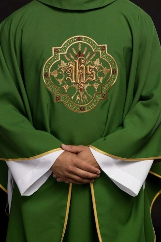 Zielony ornat z haftem IHS i PAX - KOR/119/01/01 - HAF KOR/119/01/01 - Dewocjonalia P.H. Jakóbczak - Katolicki sklep liturgiczny i hurtownia