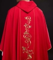Czerwony ornat liturgiczny haftowany IHS - KOR/031/02/01 - HAF KOR/031/02/01 - Dewocjonalia P.H. Jakóbczak - Katolicki sklep liturgiczny i hurtownia
