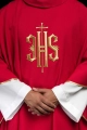 Czerwony ornat haftowany złotym motywem IHS - KOR/010/02/12 - HAF KOR/010/02/12 - Dewocjonalia P.H. Jakóbczak - Katolicki sklep liturgiczny i hurtownia
