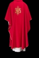 Czerwony ornat haftowany złotym motywem IHS - KOR/010/02/12 - HAF KOR/010/02/12 - Dewocjonalia P.H. Jakóbczak - Katolicki sklep liturgiczny i hurtownia